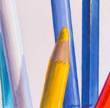 Colours V: Einige Buntstifte. Aquarell, 13 x 13 cm. Artwork by Petra Levis