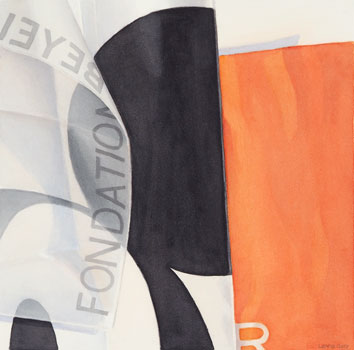 Fondation: Ausschnitt dreier sich überschneidender Papier-Einkaufstüten. Aquarell, 41 x 41 cm. Artwork by Petra Levis
