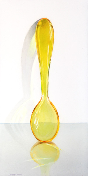  Eierlöffel, honig-gelb farbener Löffel. Aquarell, 60 x 30 cm. Artwork by Petra Levis