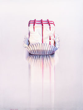 Petits Fours: Petits Fours mit weisser und pinkfarbener Glasur auf reflektierender Fläche. Aquarell, 60 x 45 cmartwork by Petra Levis