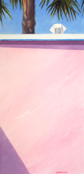 Florida: Pink Wall with strong shadow. Aquarell, 72 x 35 cm. Artwork by Petra Levis